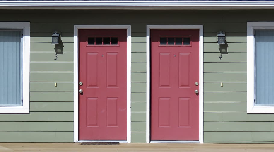 entry, double, two, twin, red, doors, architecture, building exterior, HD wallpaper