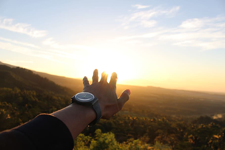 Person's Left Hand During Golden Hour, dawn, daylight, dusk, scenic HD wallpaper