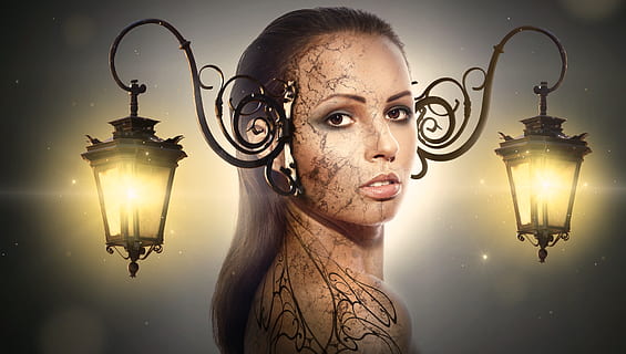 fantasy, portrait, lantern, light, beauty, mystical, graceful HD wallpaper