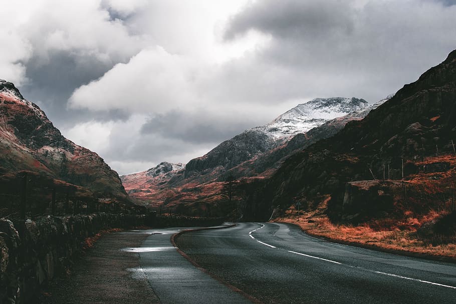 Road Between Mountains, cloud, landscape, outdoors, rock, scenic HD wallpaper