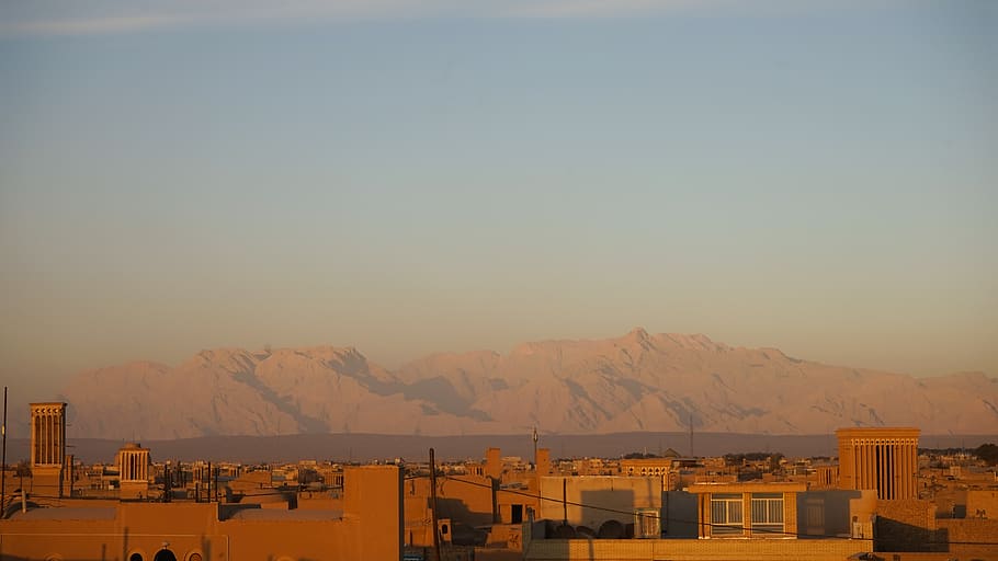 yazd, mountains, city, oldtown, sunset, iran, sonyalpha, sky