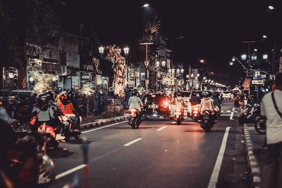People Riding Motorcycles On Road During Night Time, asphalt, HD wallpaper