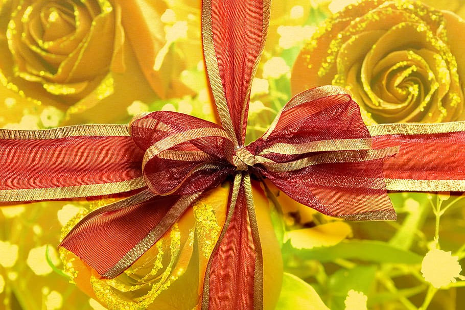 gift, bow, nobody, package, present, red, ribbon, tape, tie HD wallpaper
