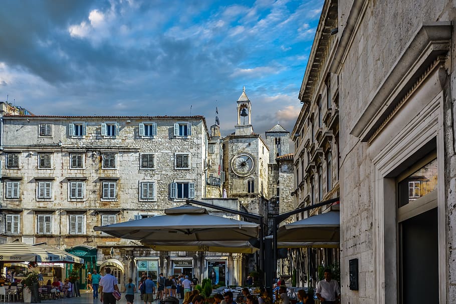 croatia, split, old town, bell tower, diocletians palace, peoples square HD wallpaper