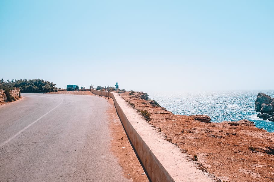 sky, clear sky, copy space, water, sea, nature, road, direction HD wallpaper