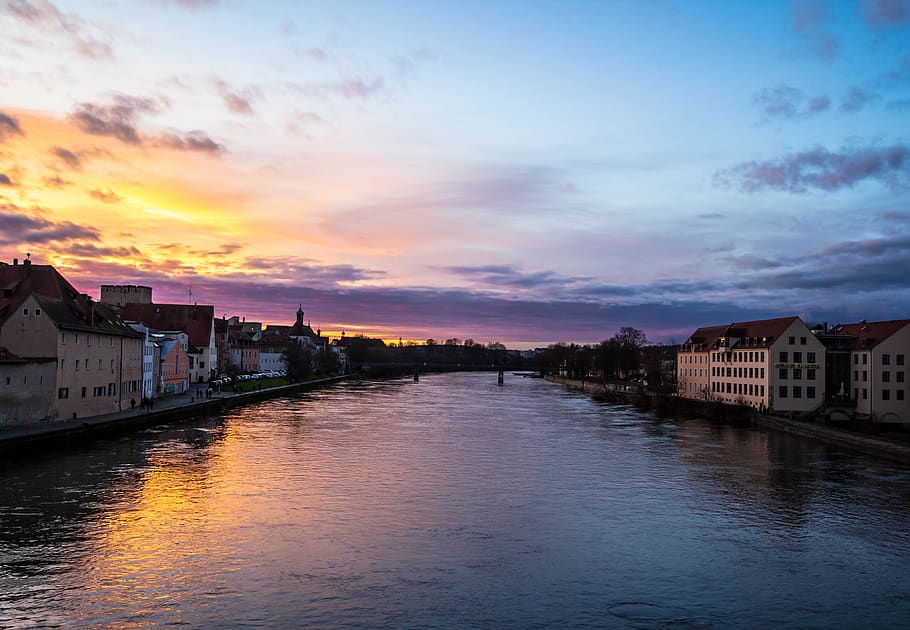 city, sunset, river, building, love, regensburg, oldtown, bridge HD wallpaper