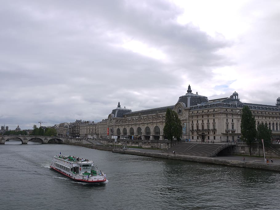 musee orsay, paris, france, museum, water, cloud - sky, transportation, HD wallpaper