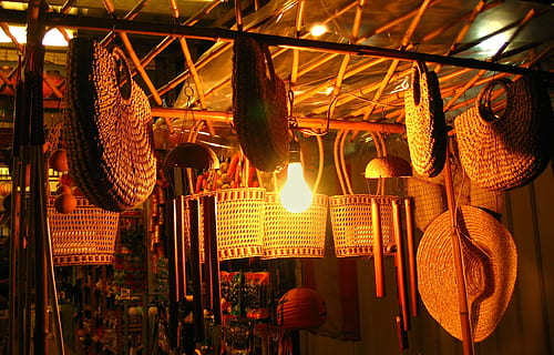-- at a Chinese market at evening time, night, dark, light, lamp HD wallpaper