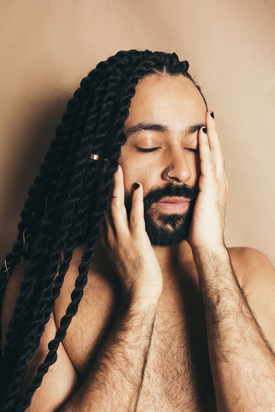 Man Holding His Face, adult, fine-looking, hair, model, person HD wallpaper