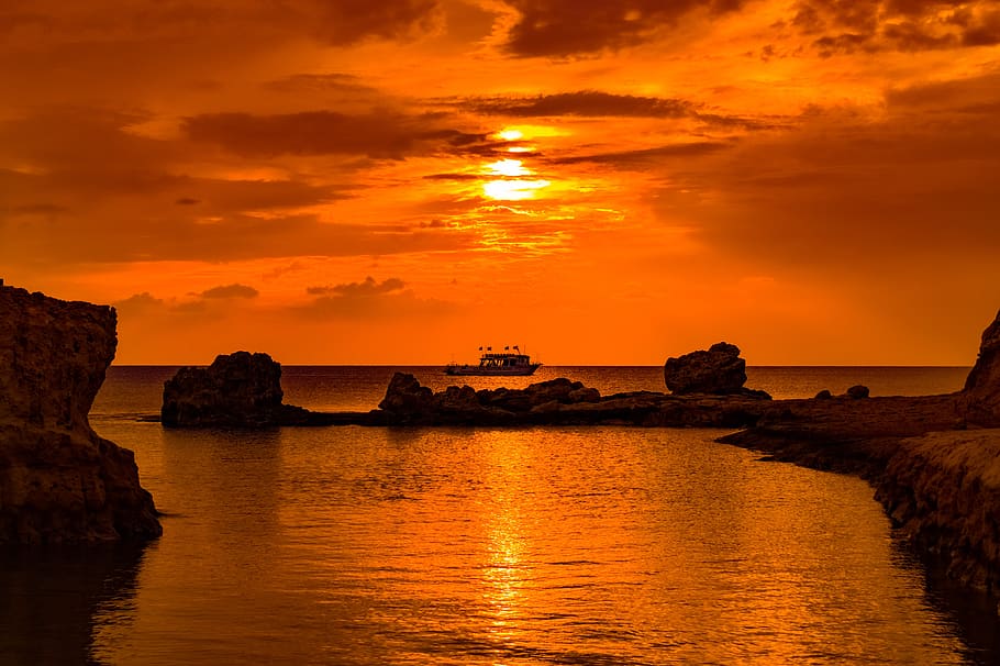 sunset, sea, sky, clouds, nature, evening, dusk, landscape HD wallpaper