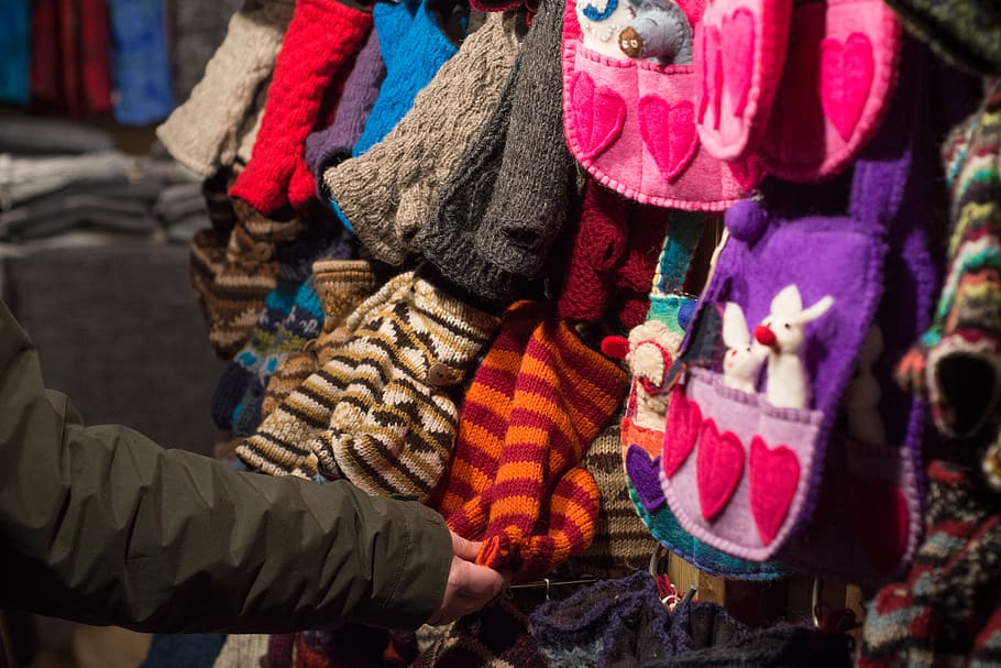 assorted knitted garments hanged on display, wool, market, feel HD wallpaper