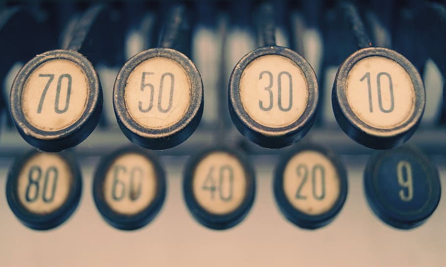 Close-up Photography of Gray Adding Machine, blur, button, classic HD wallpaper