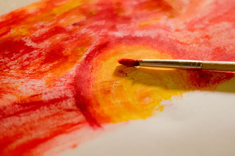 Yellow And Red Painting, art, artistic, artwork, brush, paint brush HD wallpaper
