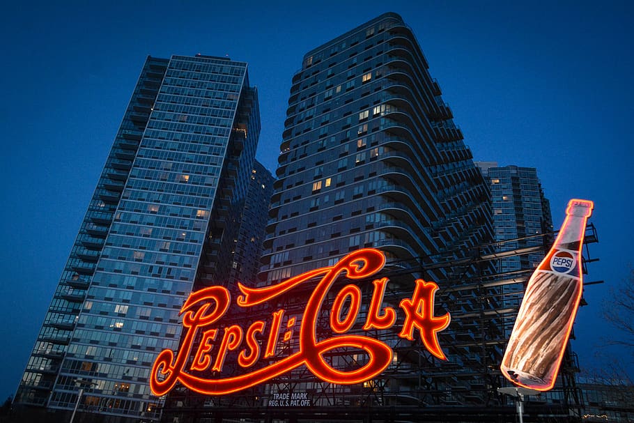 Pepsi-Cola signage, building, office building, urban, city, town