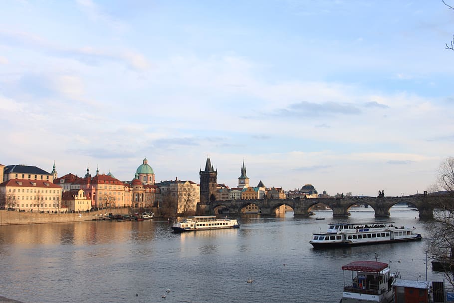 vltava, ship, prague, bridge, czech, tourism, city, old, sky HD wallpaper