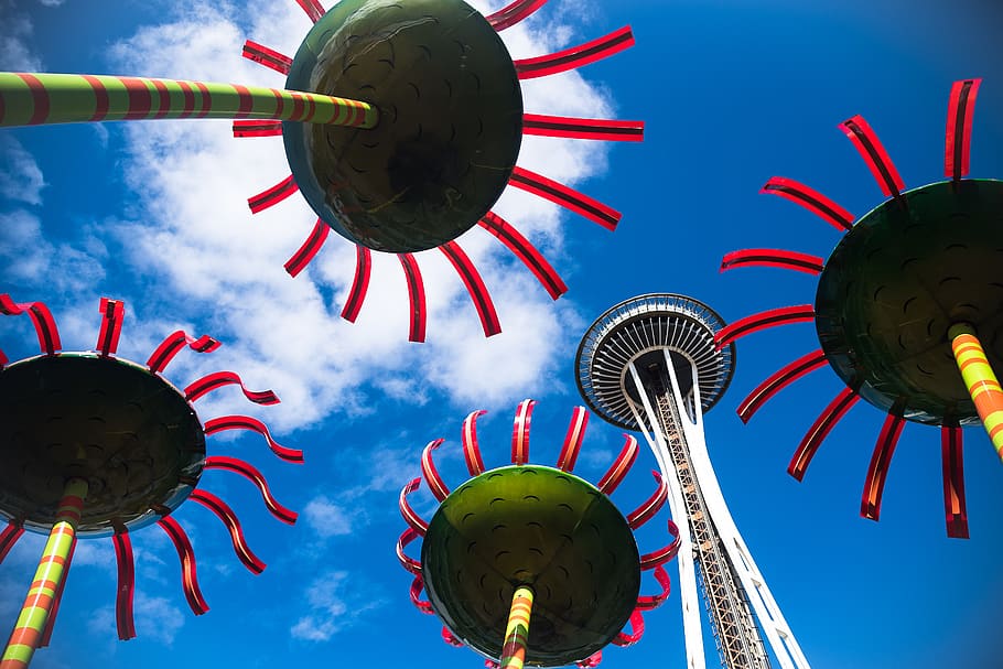 seattle, united states, space needle loop, blue sky, sonic bloom HD wallpaper