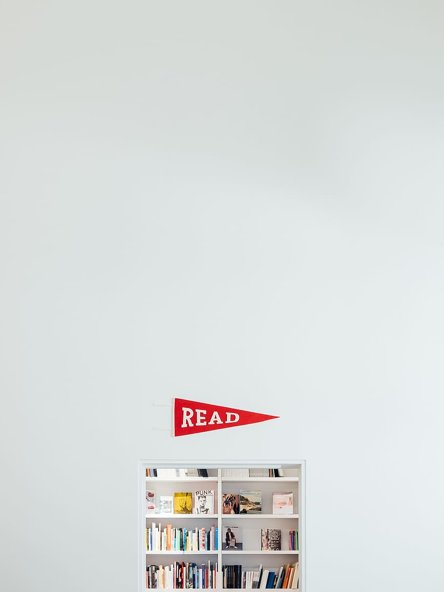 bookshelf filled with books, flag, doorway, shelving, read, library, HD wallpaper