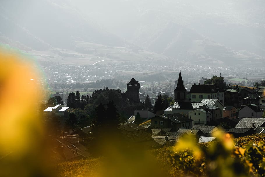 building, castle, architecture, switzerland, sierre, city, town HD wallpaper