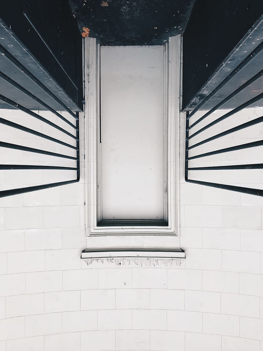 black steel frame, wall, doorway, upside down, railing, city HD wallpaper