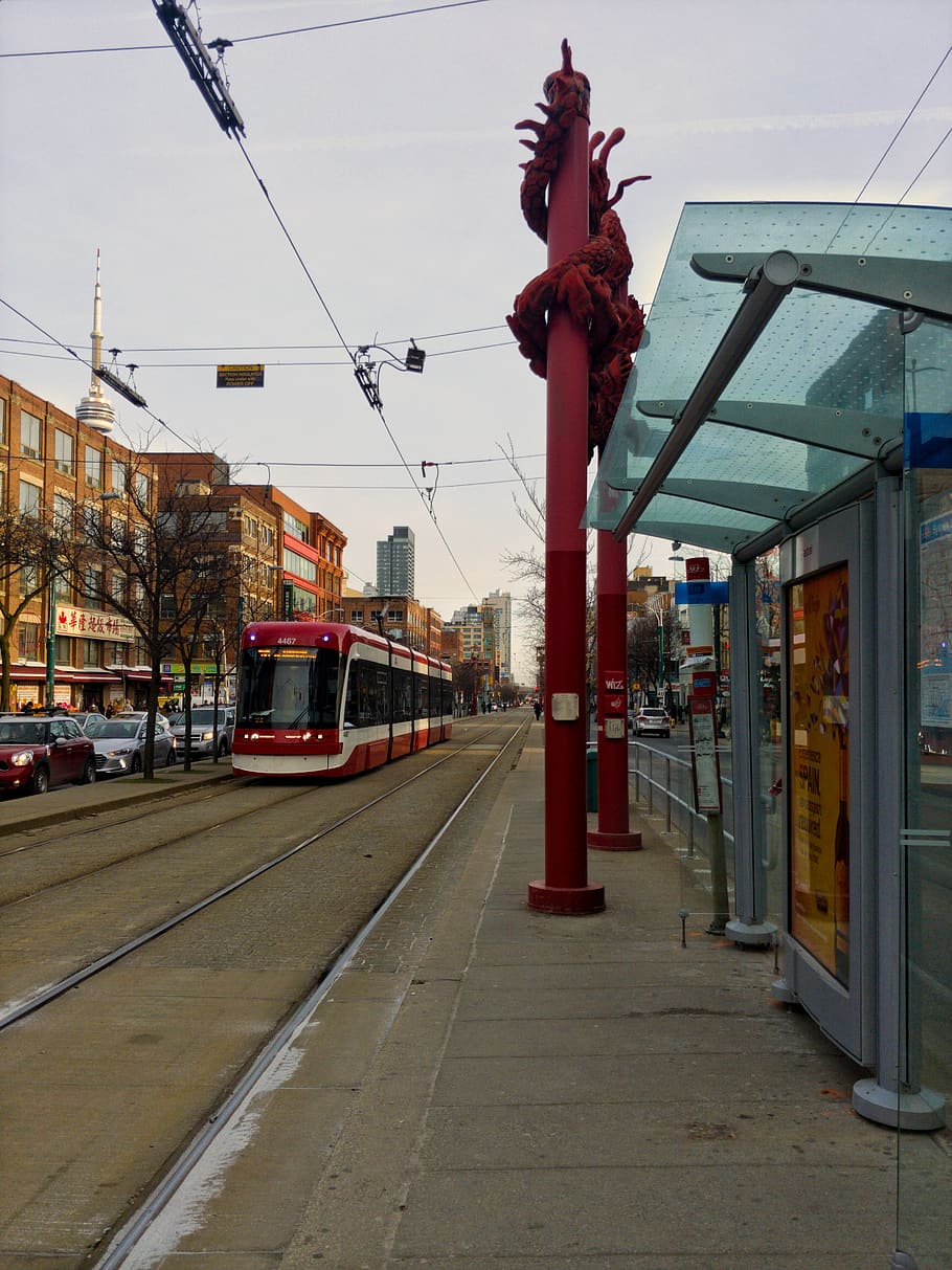 vehicle, train, transportation, cable car, chinatown toronto HD wallpaper