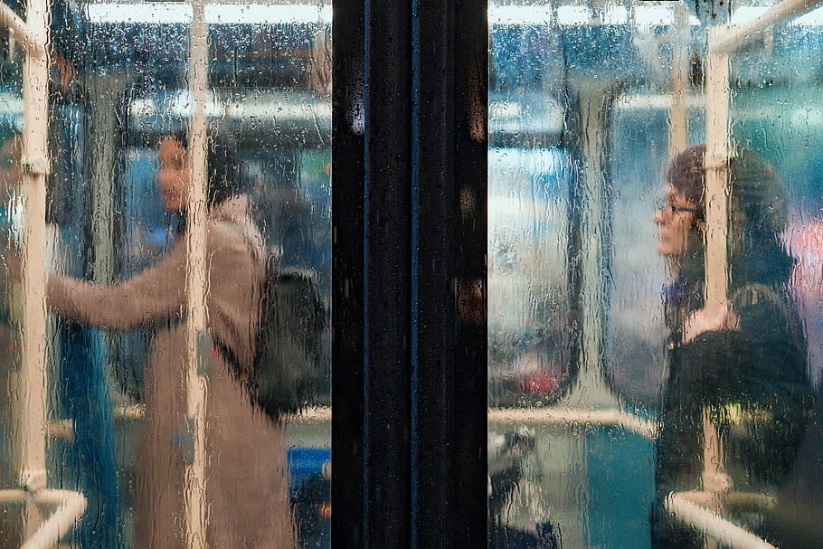 two women standing inside train, window, glass - material, transparent HD wallpaper