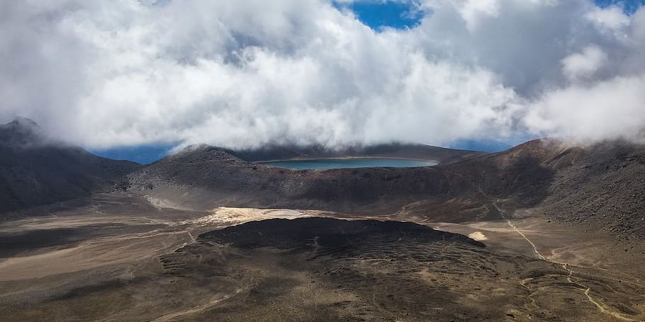 Aerial Photo of Lake Under Clouds, adventure, crater, daylight HD wallpaper