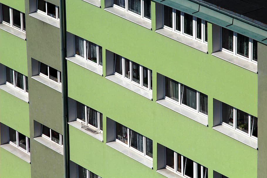 house, block, the window, osiedle, green, window sill, floor HD wallpaper