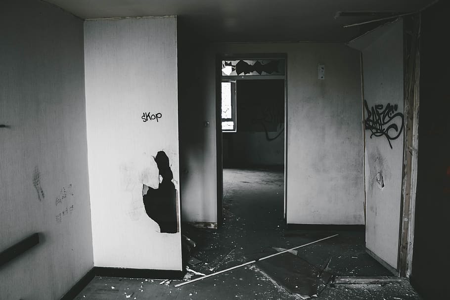 white wall, architecture, indoors, abandoned, entrance, building HD wallpaper