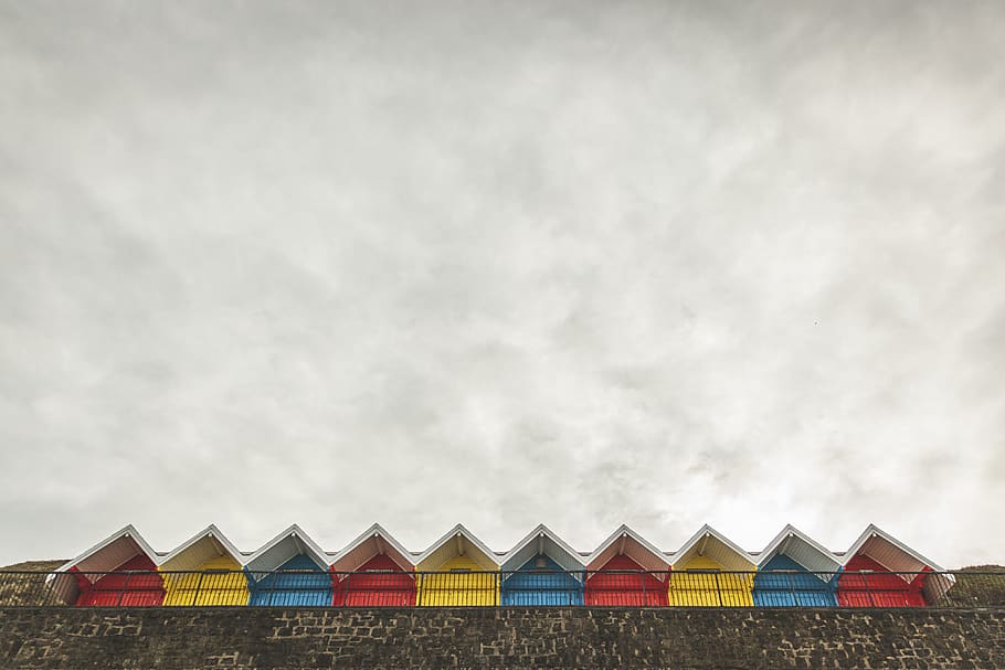house, apartment, color, pattern, roof, clouds, sky, built structure HD wallpaper
