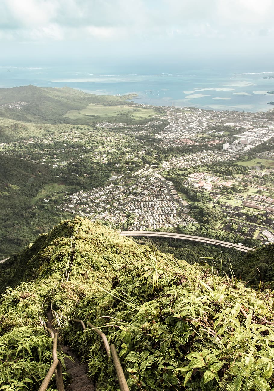 haiku stairs, united states, kaneohe, island, mountain, hawaii, HD wallpaper