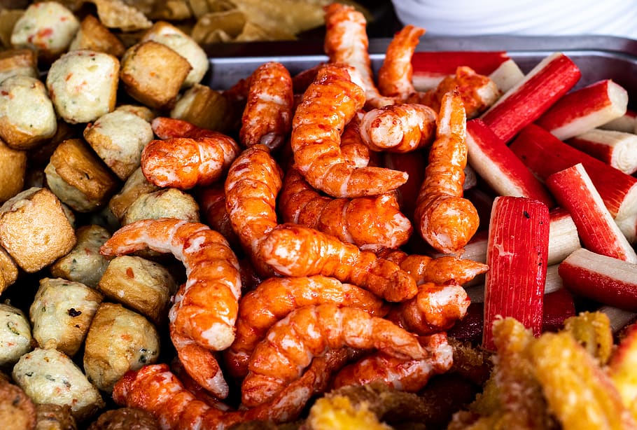 cooked shrimp, food, seafood, bangkok, thailand, animal, sea life HD wallpaper