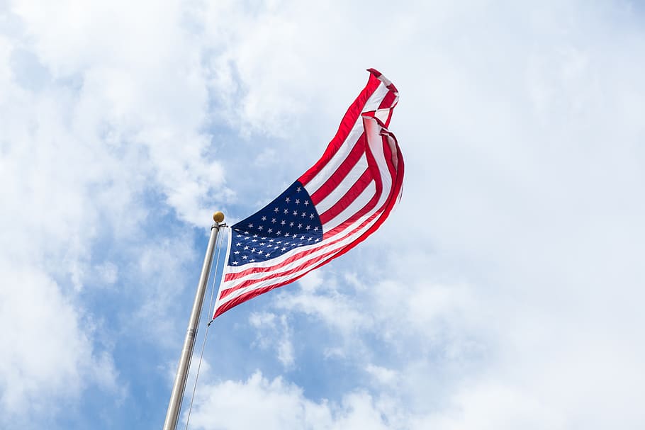 flag, united states, us, clouds, sky, dom, democracy, flag pole HD wallpaper