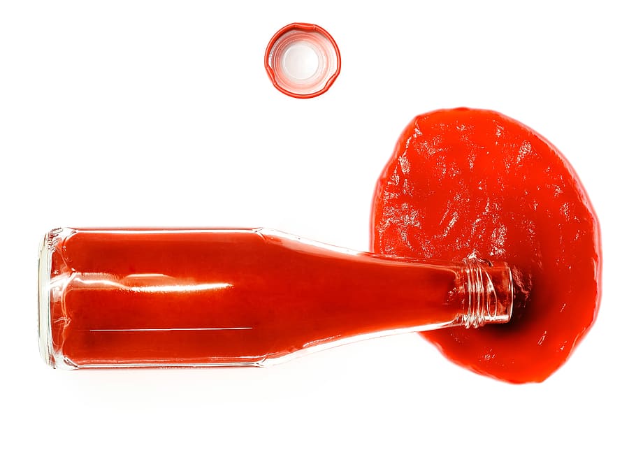 ketchup, spilled, tomato, bottle, background, food, sauce, isolated HD wallpaper