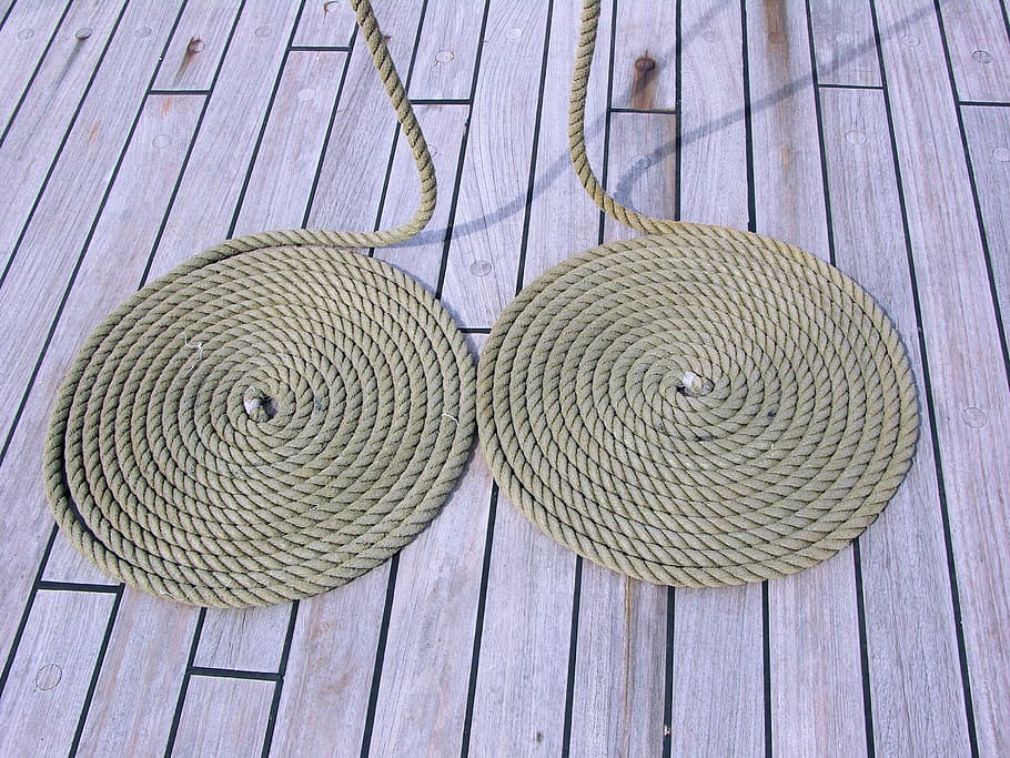 Two Round Brown Ropes, blur, close-up, deck, focus, pattern, plank HD wallpaper