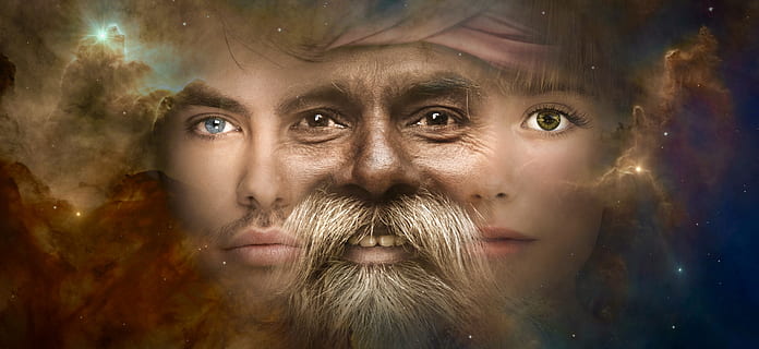 fantasy, portrait, face, old, young, magic, surreal, light HD wallpaper