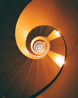 orange and brown spiral staircase, abstract, circle, hypnotic HD wallpaper