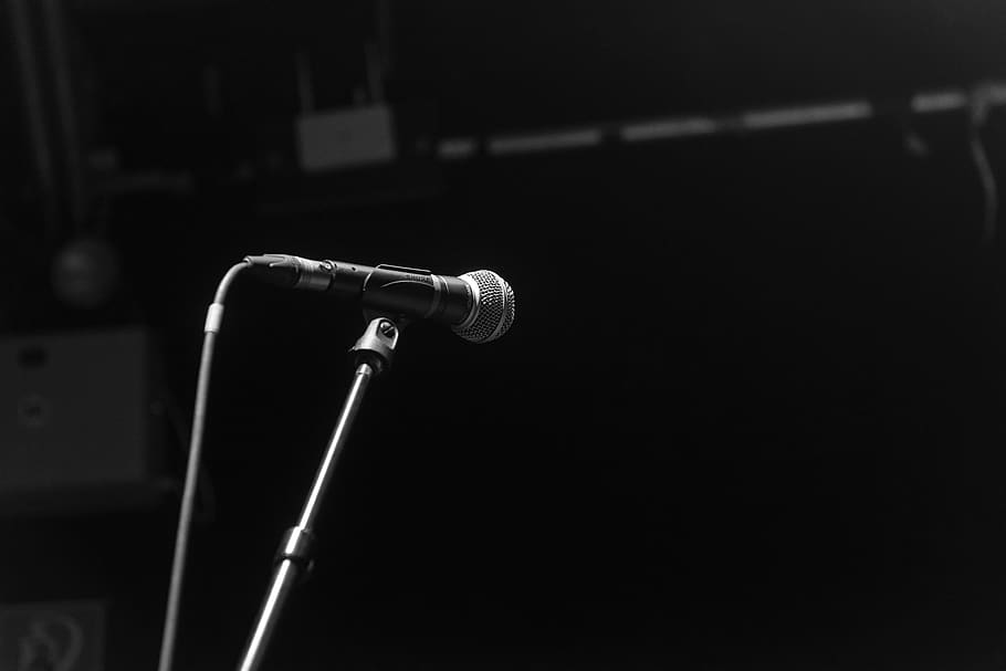 music, microphone, stage, indoors, focus on foreground, no people HD wallpaper