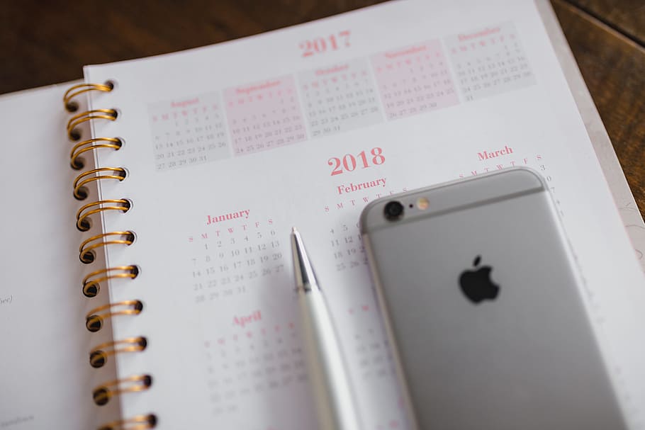 Pink calendar, notebook, diary, desk, indoors, paper, close-up HD wallpaper