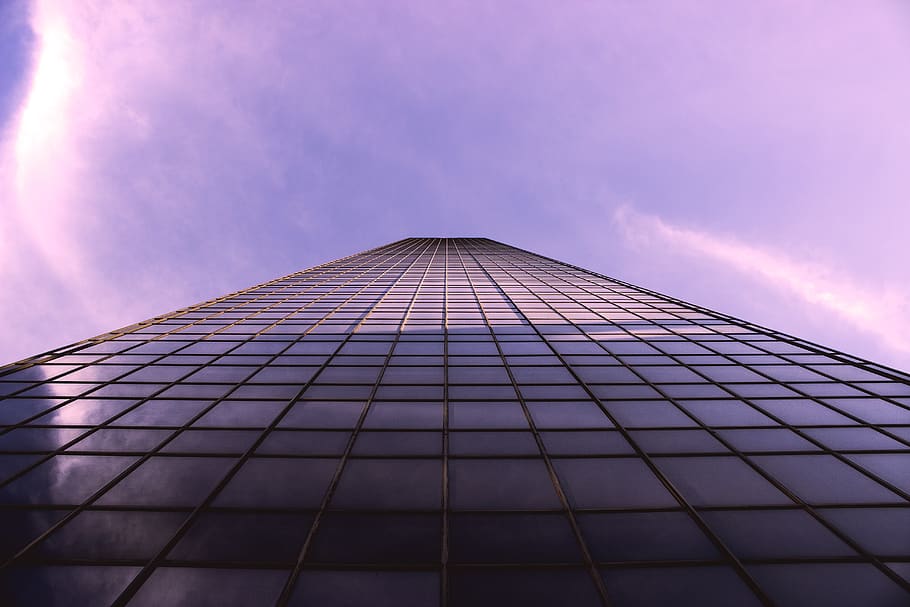 building, tower, high rise, architecture, purple, sky, building exterior HD wallpaper