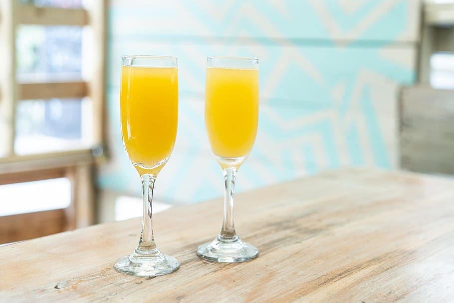 two orange juices on table, food and drink, refreshment, glass HD wallpaper