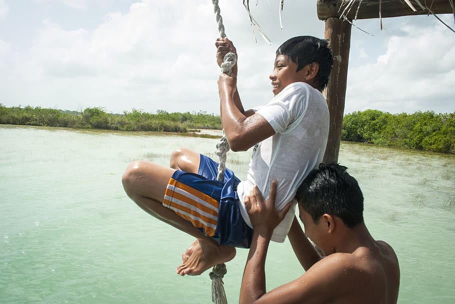 mexico, bacalar, playing, joy, kids, lake, nature, childhood HD wallpaper