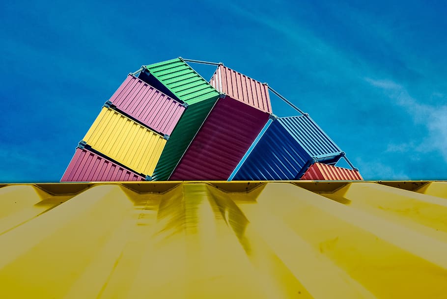 architecture, container, color, sky, harbour, ark, art, street HD wallpaper