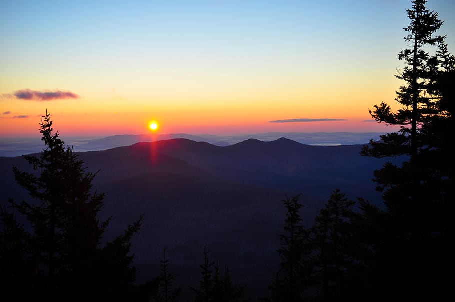 mountains, sunset, sky, beauty in nature, tree, scenics - nature HD wallpaper