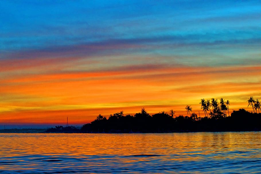 indonesia, lovina beach, sunrise, bali, ocean, sunset, sky, HD wallpaper