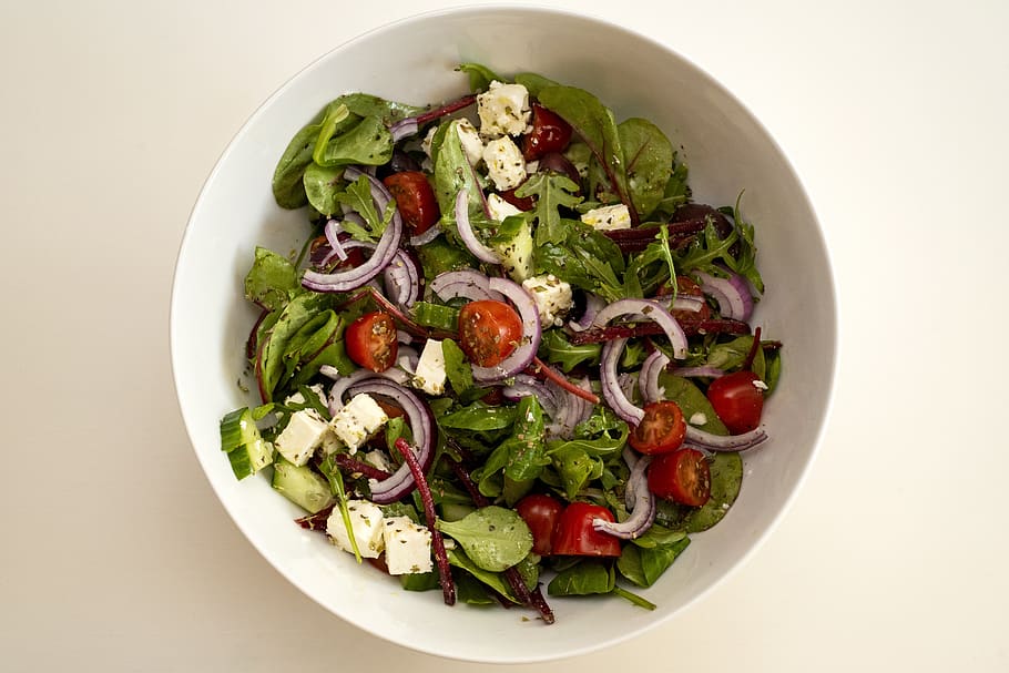 salad, mat, vegetables, fresh, vitamins, tomatoes, feta cheese HD wallpaper