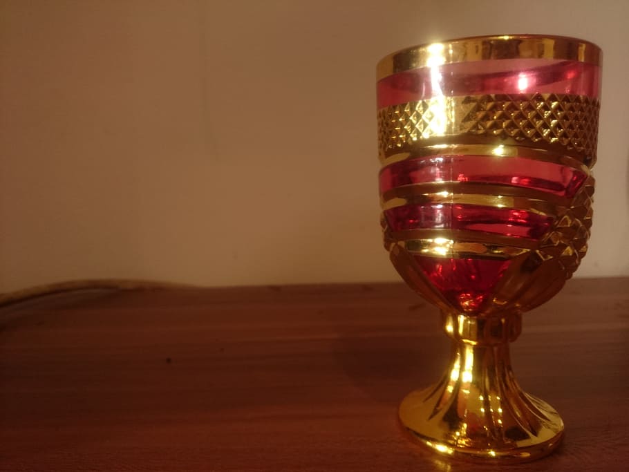 cup, one, object, glass, gold, red, no people, indoors, table HD wallpaper