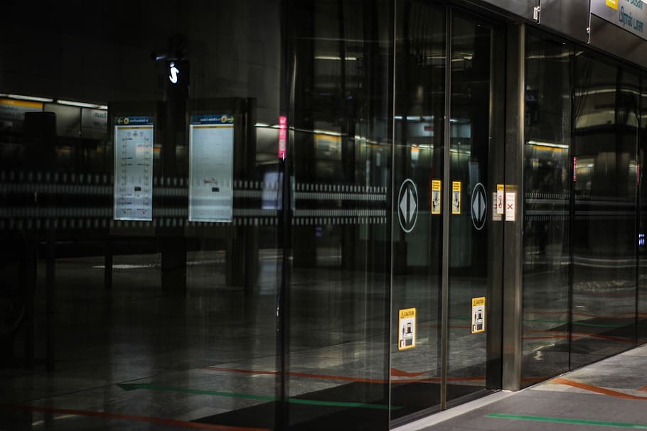 full-lite door, lighting, elevator, reflections, glass, transport HD wallpaper