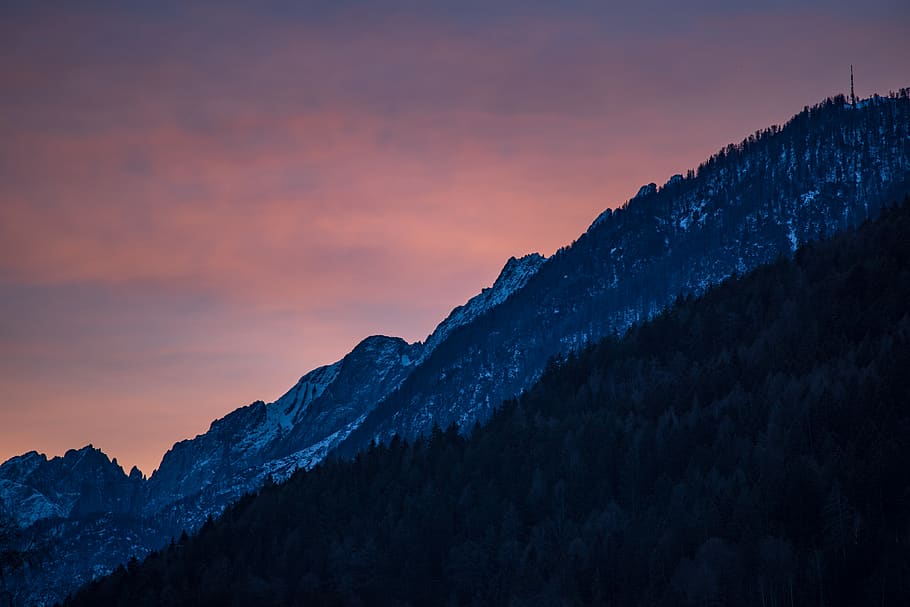 Mountains, Landscape, Wallpaper, Mood, Winter, Dusk, sky, beauty in nature HD wallpaper