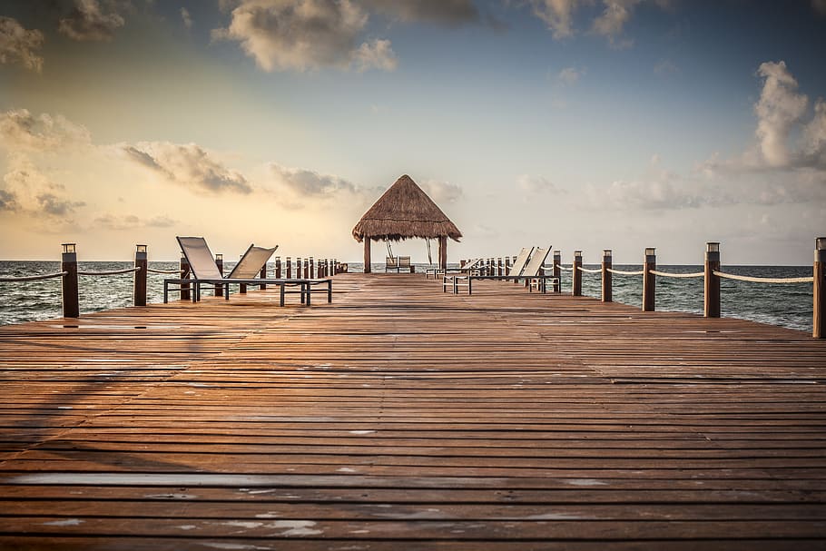 dock, sky, cloud - sky, pier, sea, wood - material, water, beauty in nature HD wallpaper