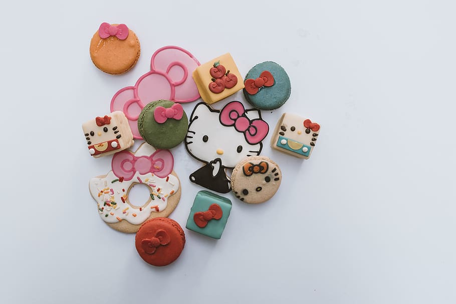 assorted Hello Kitty pastries, cookie, food, dessert, accessories